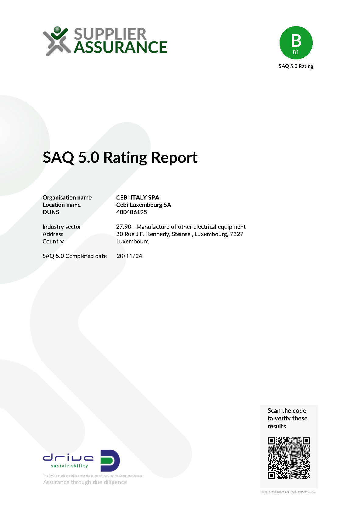 SAQ Certificate